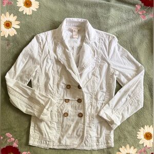 Sundance Cream White Double-Breasted Distressed Blazer with Button Pockets
